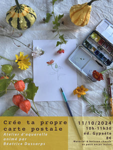 Atelier aquarelle avec Béatrice Dussarps : 11/10/2024 de 10h à 11h30